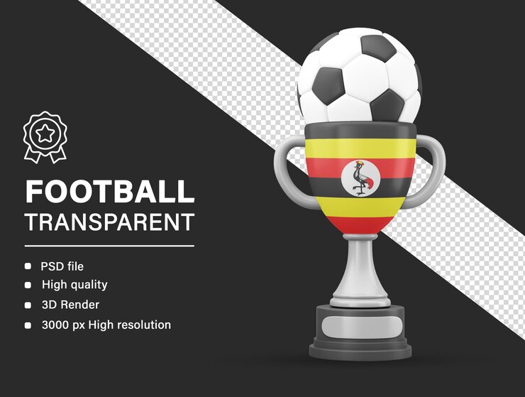 PSD trofeo 3d con la bandiera dell'uganda isolata su uno sfondo trasparente