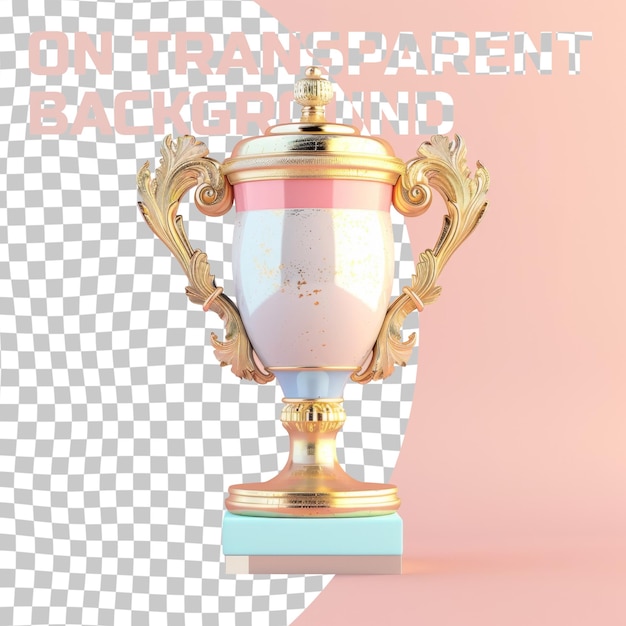 PSD un trofeo con una base de oro y un fondo rosa con una imagen de un color dorado