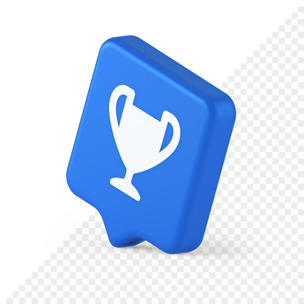 Trofeo de copa premio mejor victoria botón de logro primer lugar juego conexión en línea icono de burbuja de discurso 3d