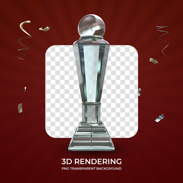 Trofeo di assegnazione di cristallo 3d rendering isolato sfondo trasparente