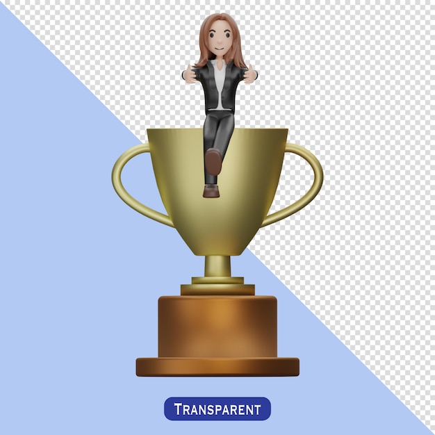 PSD trofeo con empresaria en estilo 3 d