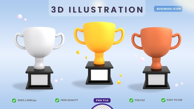 trofeo de icono 3d con oro plata bronce premium psd