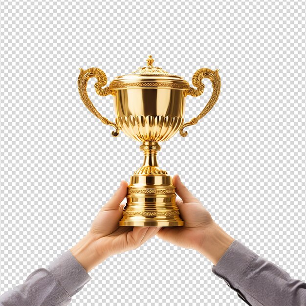 PSD el trofeo en la mano aislado en un fondo transparente png