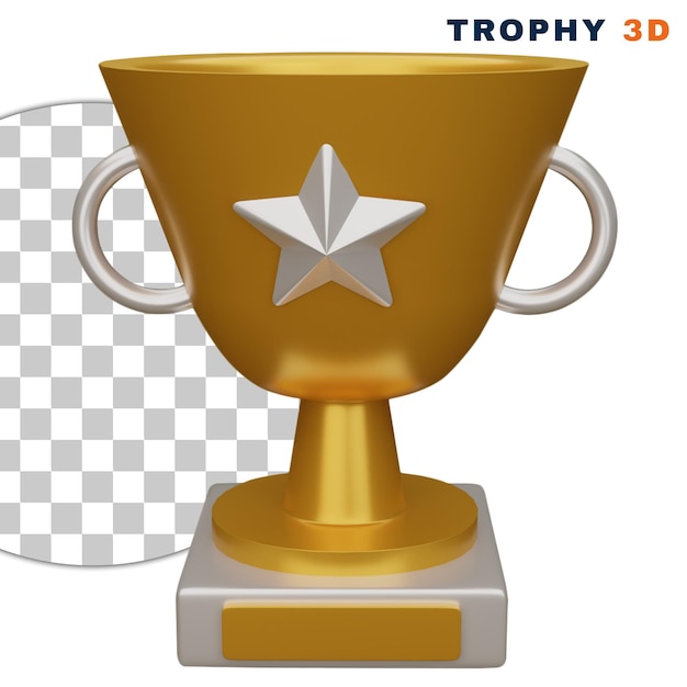 PSD trofeo de oro 3d con un icono de estrella blanca sobre fondo transparente