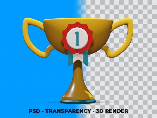 Trofeo de oro 3D con modelado de renderizado de transparencia Psd premium