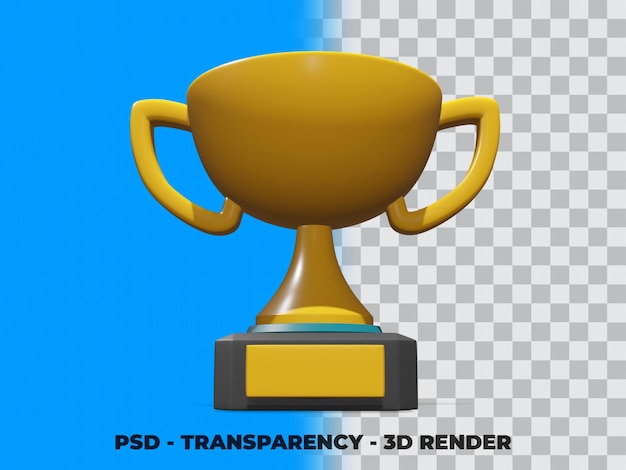 Trofeo de oro 3D con modelado de renderizado de transparencia Psd premium