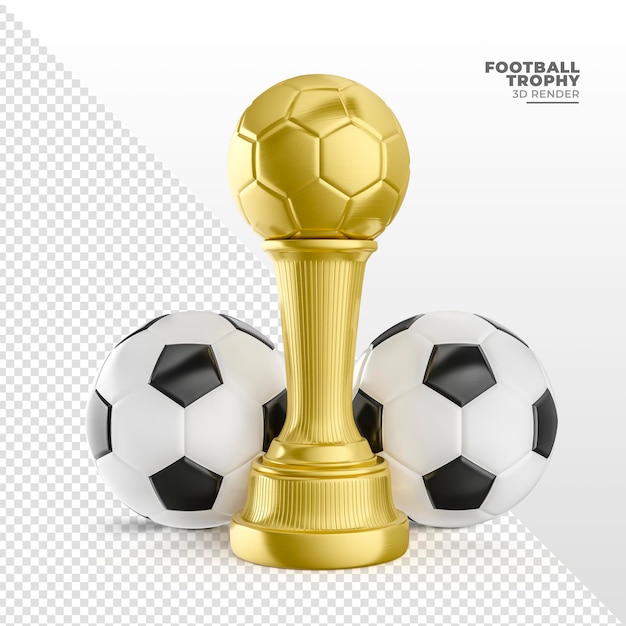 Trofeo de oro con balón de fútbol en 3d render