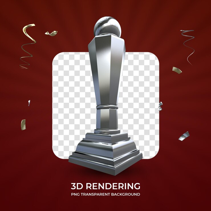 PSD trofeo de plata que otorga el fondo transparente aislado de representación 3d