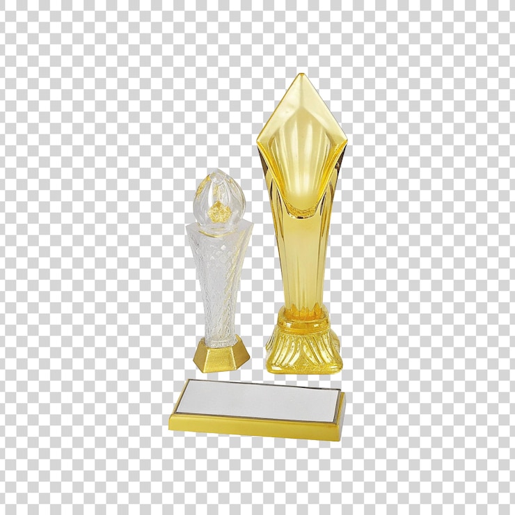 PSD trofeo de vidrio o premio al ganador en acrílico aislado sobre un fondo transparente
