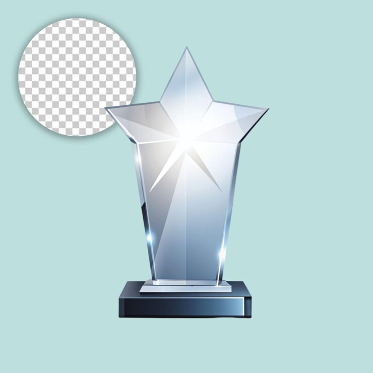 PSD trofeo de vidrio o premio al ganador en acrílico realista sobre un fondo transparente