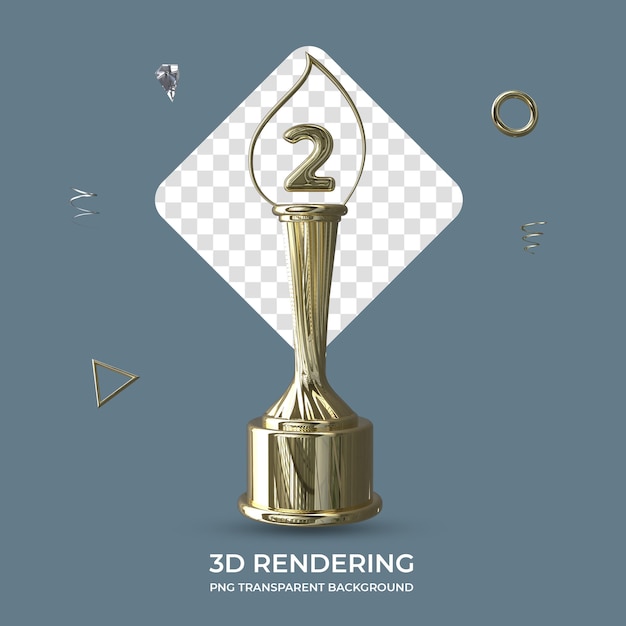 PSD troféu de ouro número 2 renderização 3d fundo transparente