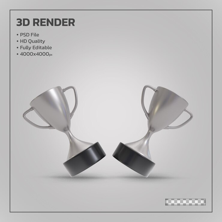 PSD troféu de vencedores de prata realista isolado renderização em 3d