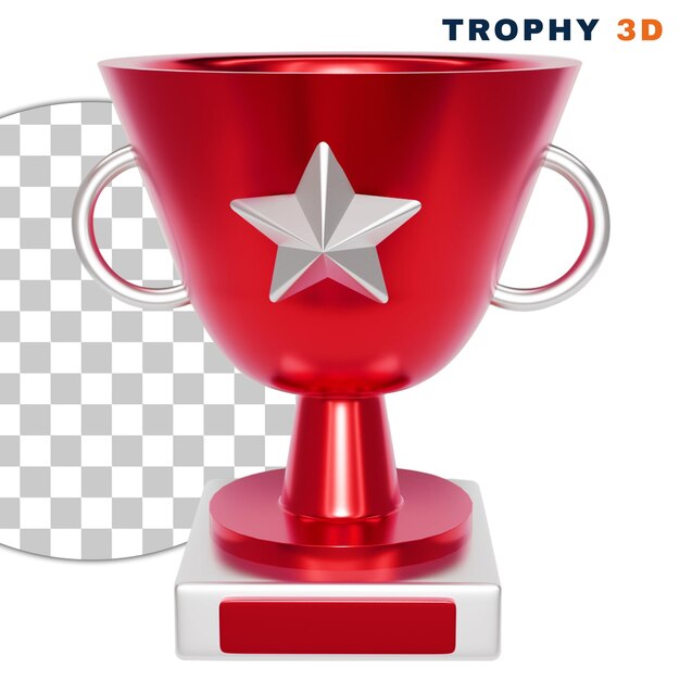 PSD troféu vermelho 3d com um ícone de estrela branca em fundo transparente