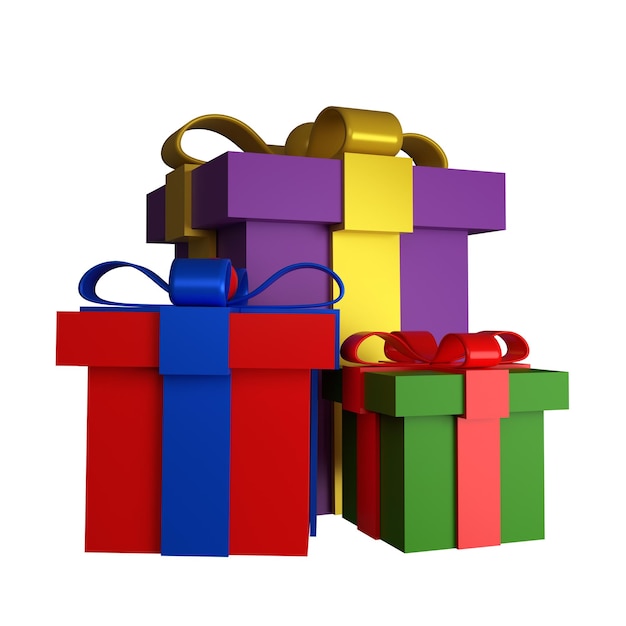 trois boîtes à cadeaux avec un ruban attaché autour du haut