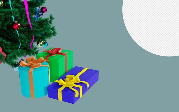 trois cadeaux sous le sapin de Noël sur fond transparent 3d