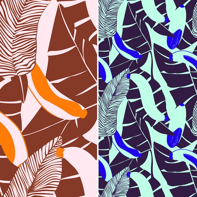 PSD trois dessins différents de palmiers et de feuilles de couleurs différentes