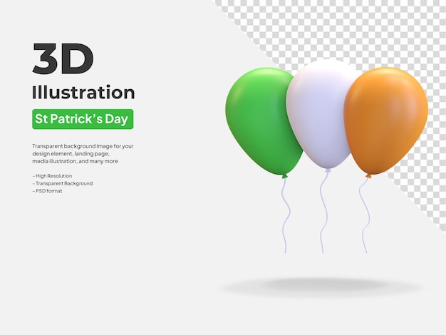 Trois Icône De Ballon Irlandais St Patrick's Day Symbole Illustration De Rendu 3d