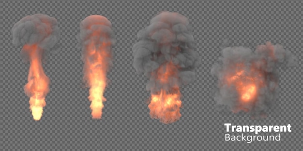 Trois images de feu et de fumée avec les mots feu et fumée en bas à droite.