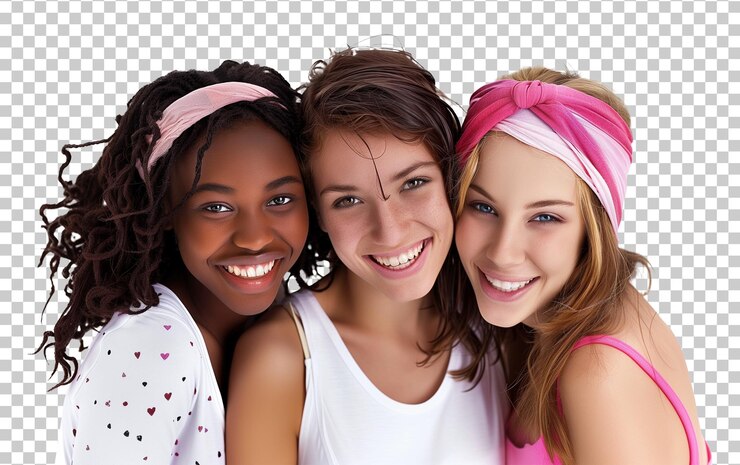 PSD trois meilleures amies isolées sur un fond transparent