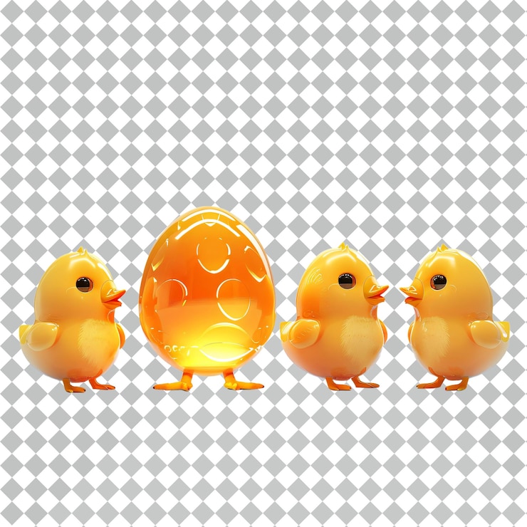 PSD trois mignons poussins et un œuf