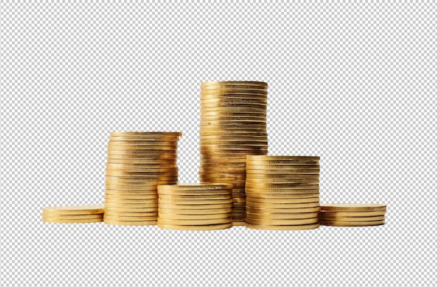 Trois piles de pièces d'or concept de croissance de l'argent symbolise l'augmentation de la richesse
