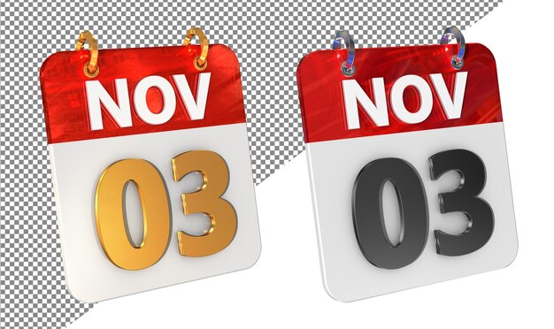Troisième date de novembre Icône 3D isolée Amplificateur doré Glossy Rendering 3D