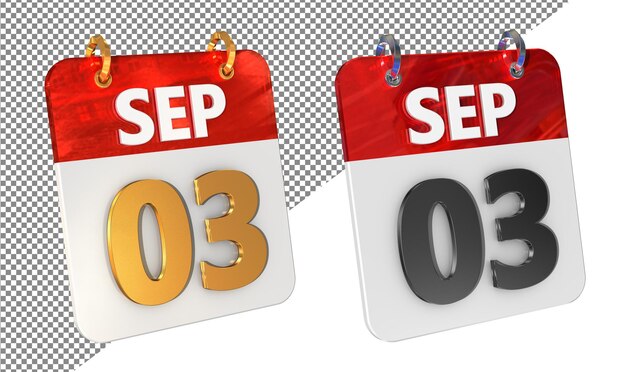 PSD troisième date de septembre icône 3d isolée amplificateur doré glossy rendering 3d