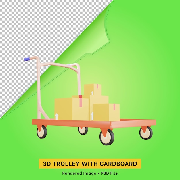 PSD trolley 3d-symbol mit pappe für digitale inhalte