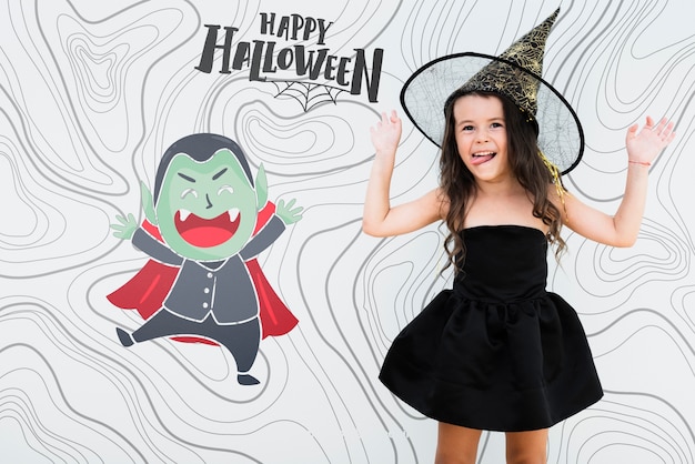 PSD tromper ou traiter halloween vampire et fille habillée en sorcière