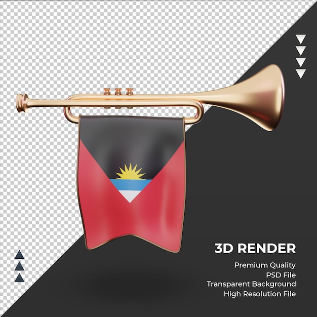 PSD trompeta 3d bandera de antigua y barbuda vista frontal de representación