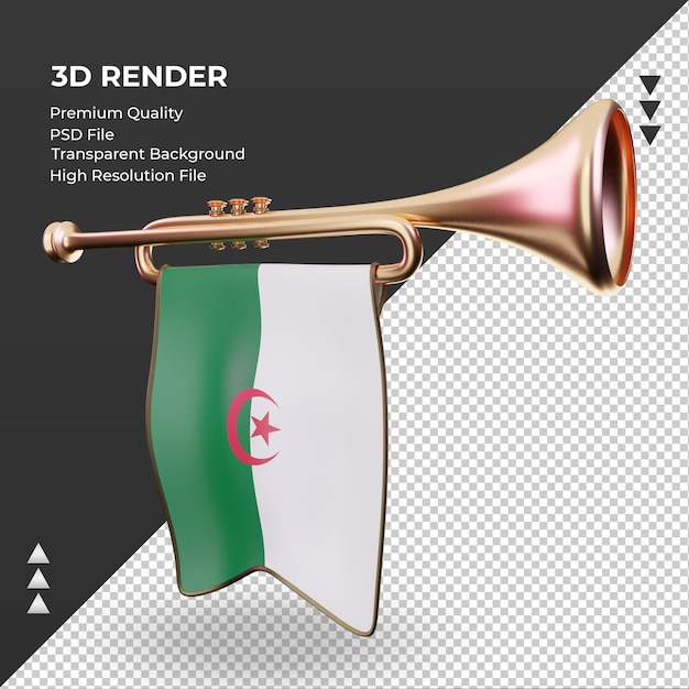 Trompeta 3d bandera de argelia renderizado vista derecha