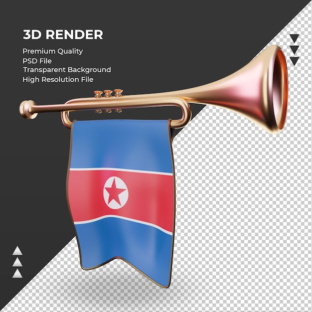 Trompeta 3d bandera de corea del norte representación derecha vista