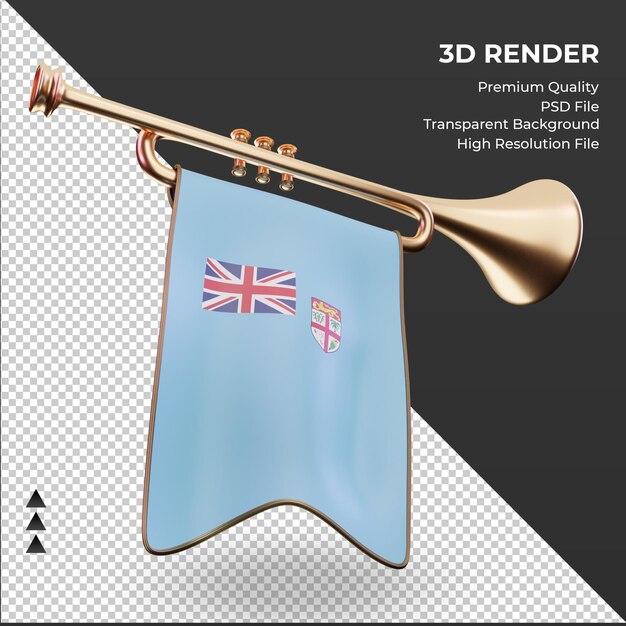 PSD trompeta 3d bandera de fiji renderizado vista izquierda