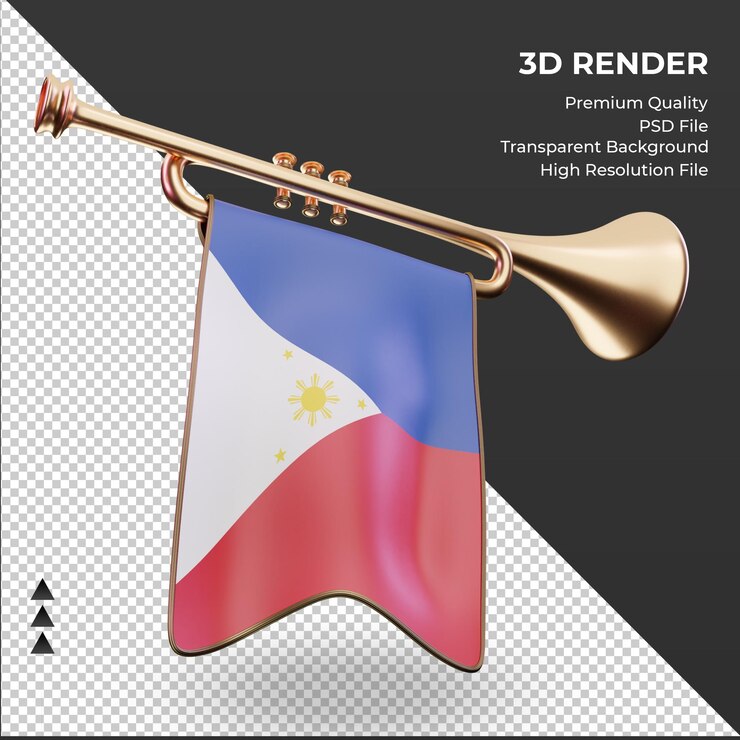 PSD trompeta 3d bandera de filipinas renderizado vista izquierda