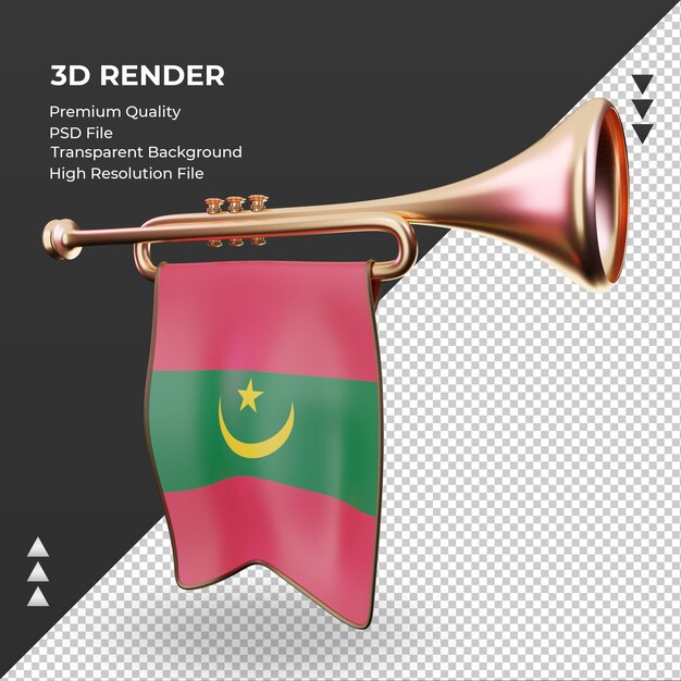 Trompeta 3d bandera de mauritania representación derecha vista