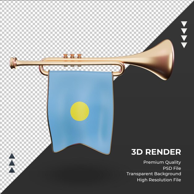 Trompeta 3d bandera de Palau vista frontal de representación