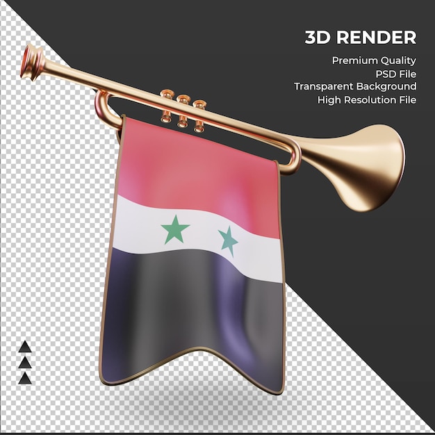 PSD trompeta 3d bandera de siria renderizado vista izquierda