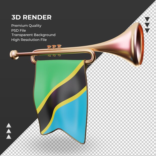Trompeta 3D bandera de Tanzania renderizado vista derecha