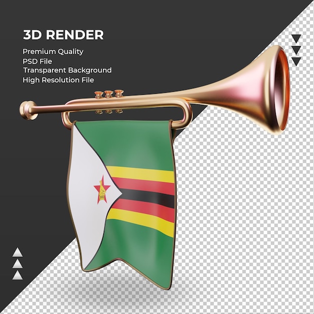 Trompeta 3d bandera de zimbabwe vista derecha de representación