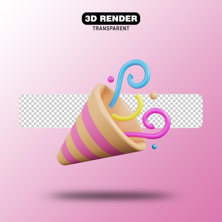 PSD trompeta 3d ilustraciones de año nuevo amarillo