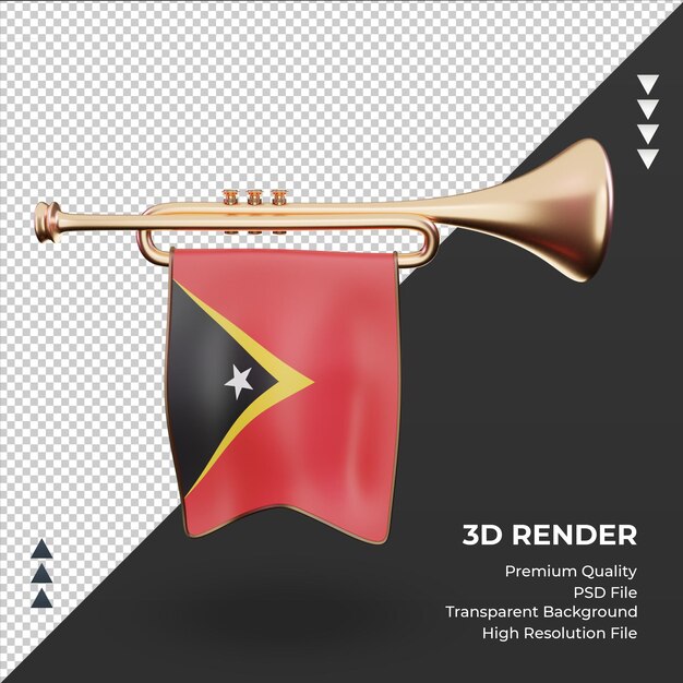 PSD trompeta 3d vista frontal de la representación de la bandera de timor leste