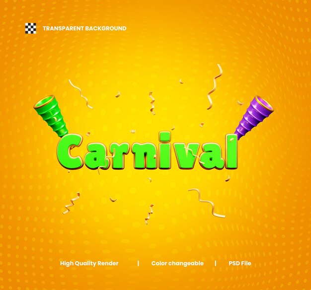 PSD trompetas realistas icono de carnaval 3d o texto de carnaval 3d con trompetas realistas