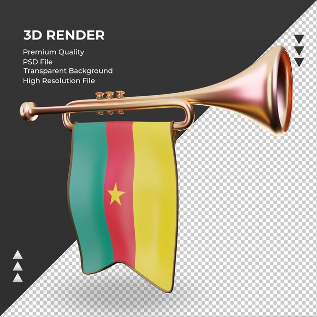 Trompette 3D drapeau Cameroun rendu vue de droite