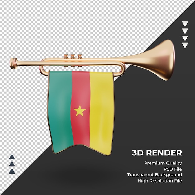 Trompette 3D drapeau Cameroun rendu vue de face