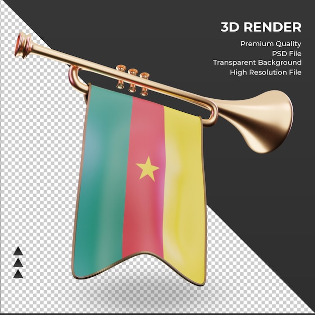 PSD trompette 3d drapeau cameroun rendu vue gauche