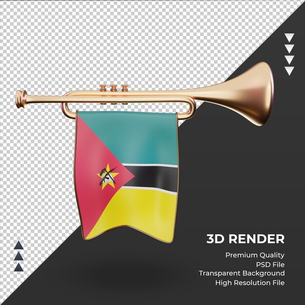 Trompette 3D drapeau Mozambique rendu vue de face
