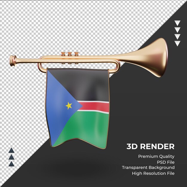 Trompette 3D drapeau Soudan du Sud rendu vue de face