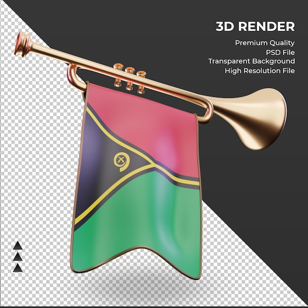 Trompette 3D drapeau Vanuatu rendu vue gauche