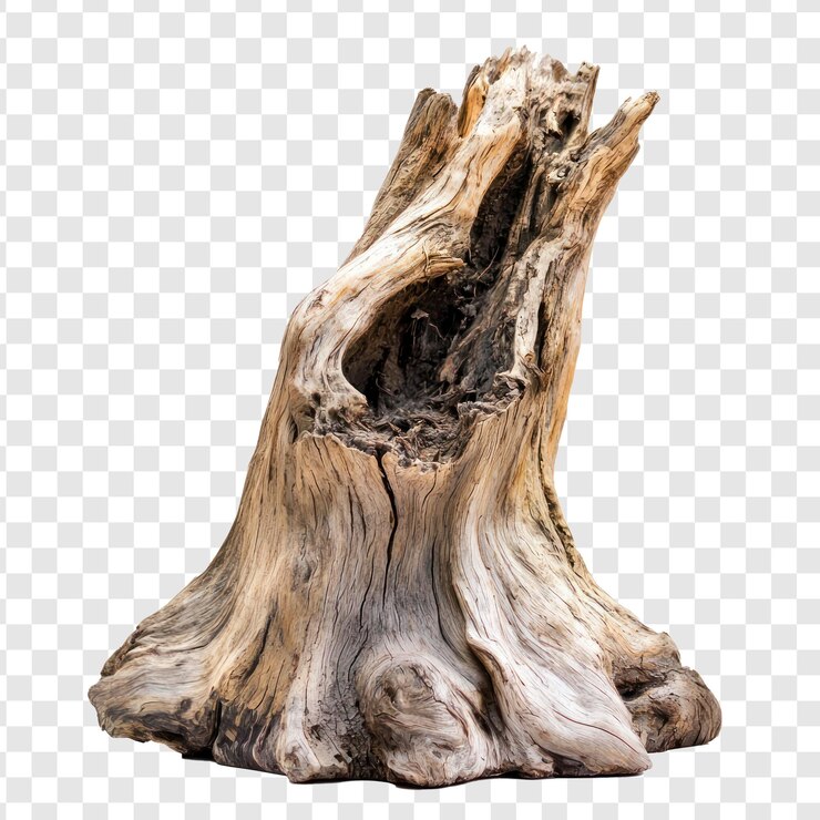 PSD el tronco de un árbol a la deriva muerto aislado en un fondo transparente