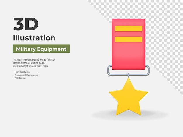 Trophäe-stern-medaille 3d-symbol illustration militärischer ausrüstung